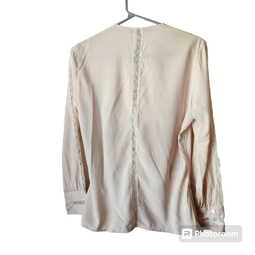 LES COPAINS Silk and Lace Faux Wrap Pink and Cream Blouse Sz. 8 (FR40)